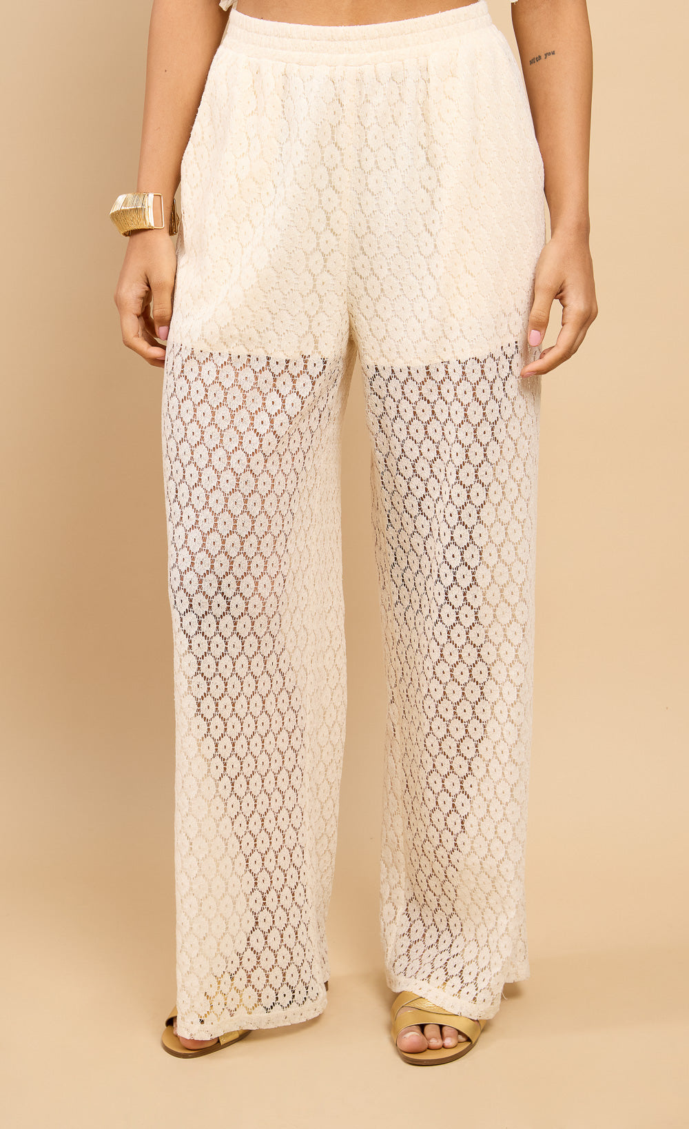 Désirée Cream Lace Wide Leg TrouserTrousersLace TrouserLittle Mistress