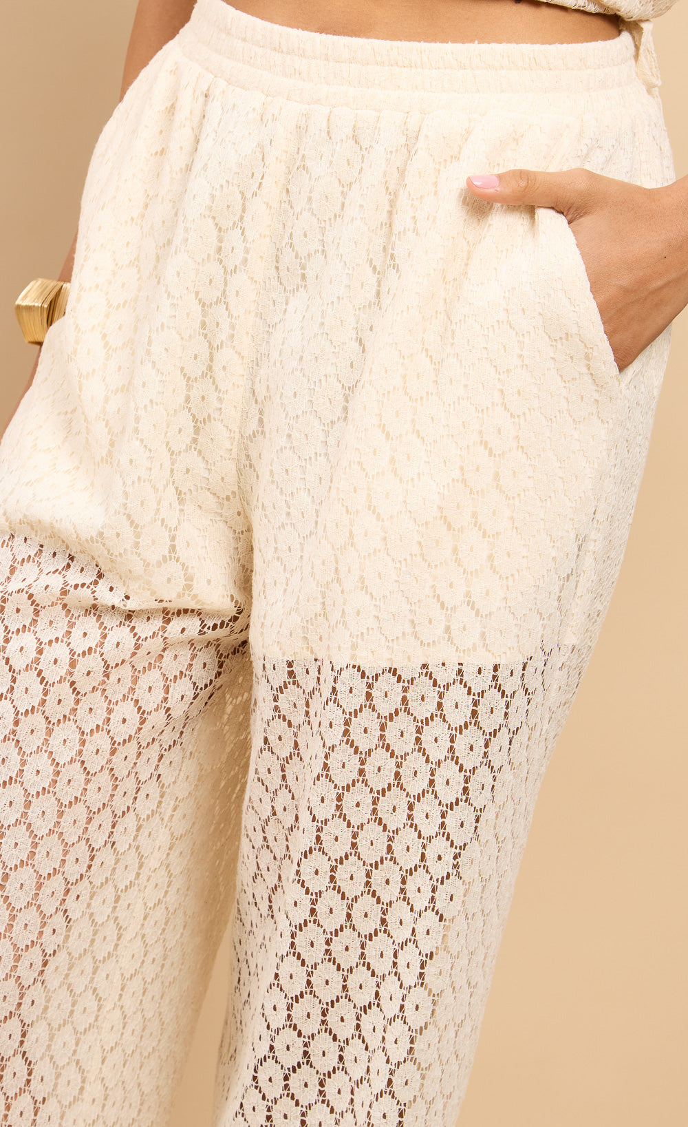 Désirée Cream Lace Wide Leg TrouserTrousersLace TrouserLittle Mistress