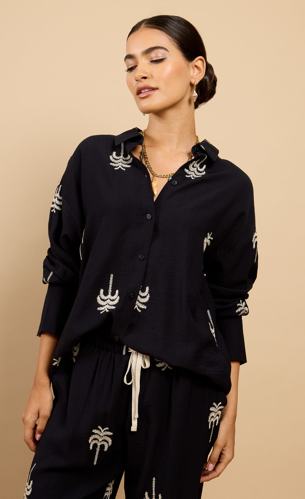 Isla Black Embroidered Shirt Vicky Pattison EDITShirtsEmbroidered ShirtLittle Mistress