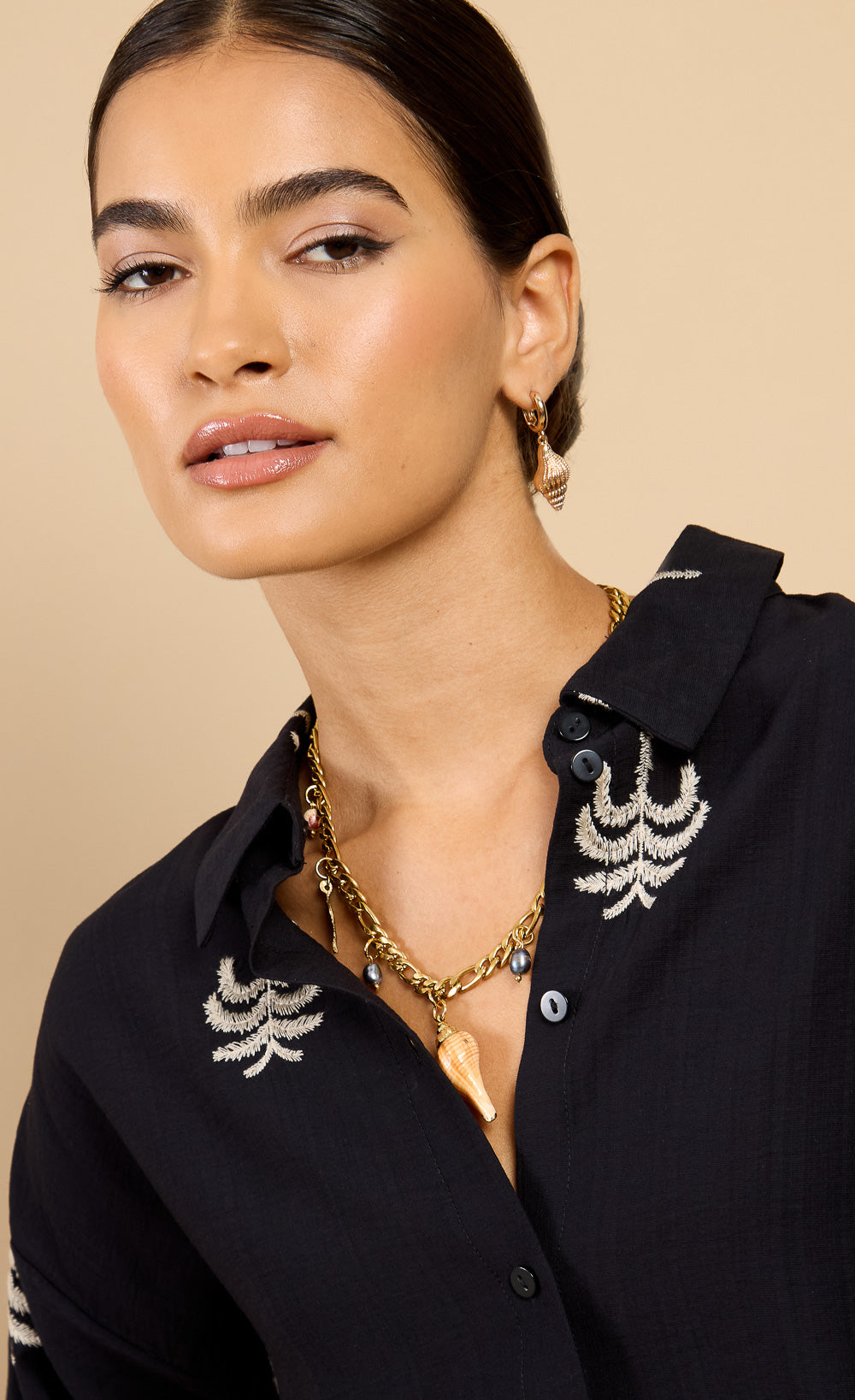 Isla Black Embroidered Shirt Vicky Pattison EDITShirtsEmbroidered ShirtLittle Mistress