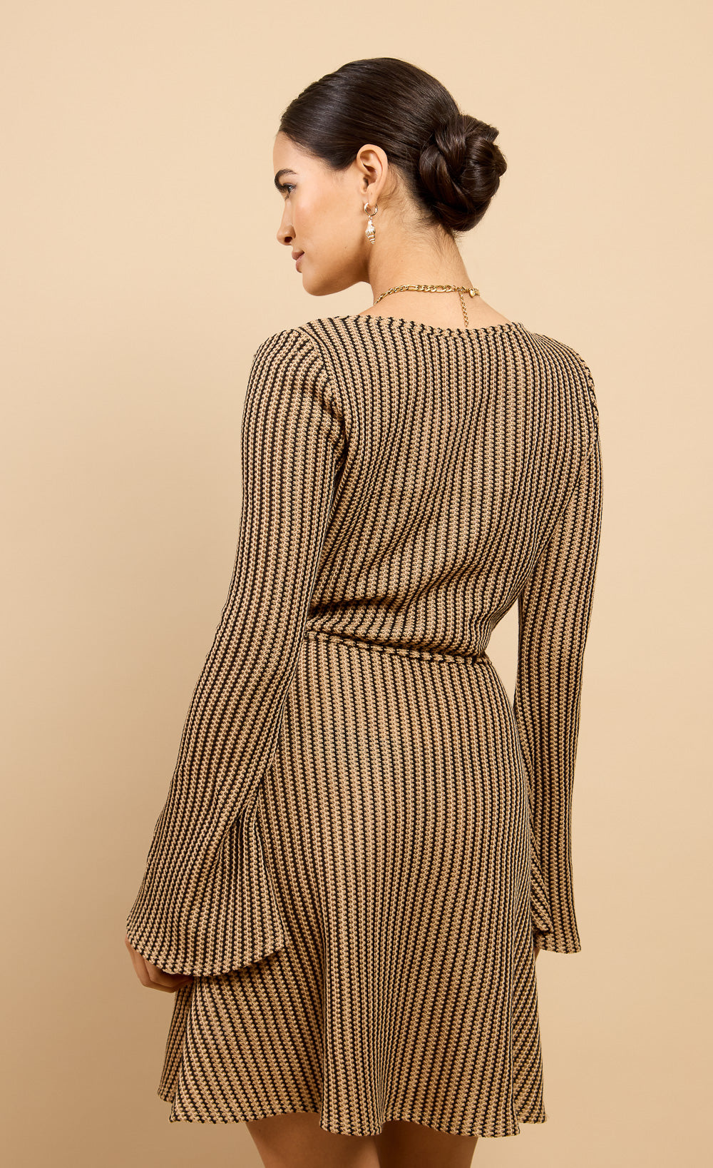 Grazia Brown Stripe Knit Mini Dress