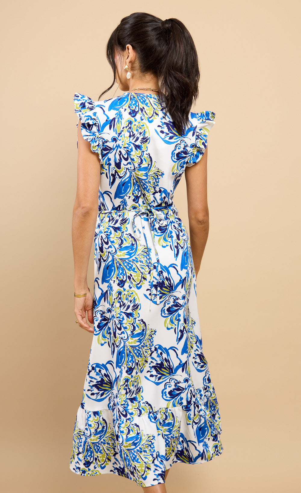 Honora Blue Floral Print Button Down Midaxi Dress