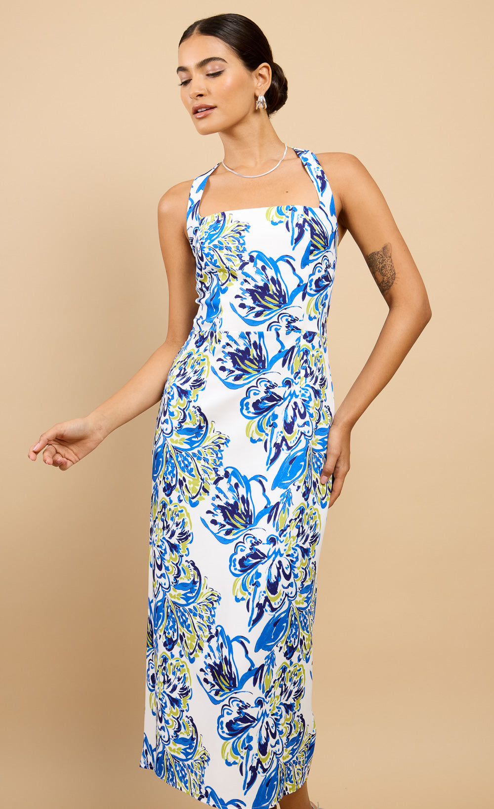 Anya Blue Floral Print Halterneck Midaxi DressDressesHalterneck DressLittle Mistress