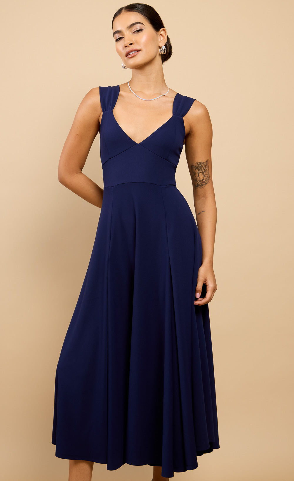 Amely Navy Gathered Strap Midaxi Dress