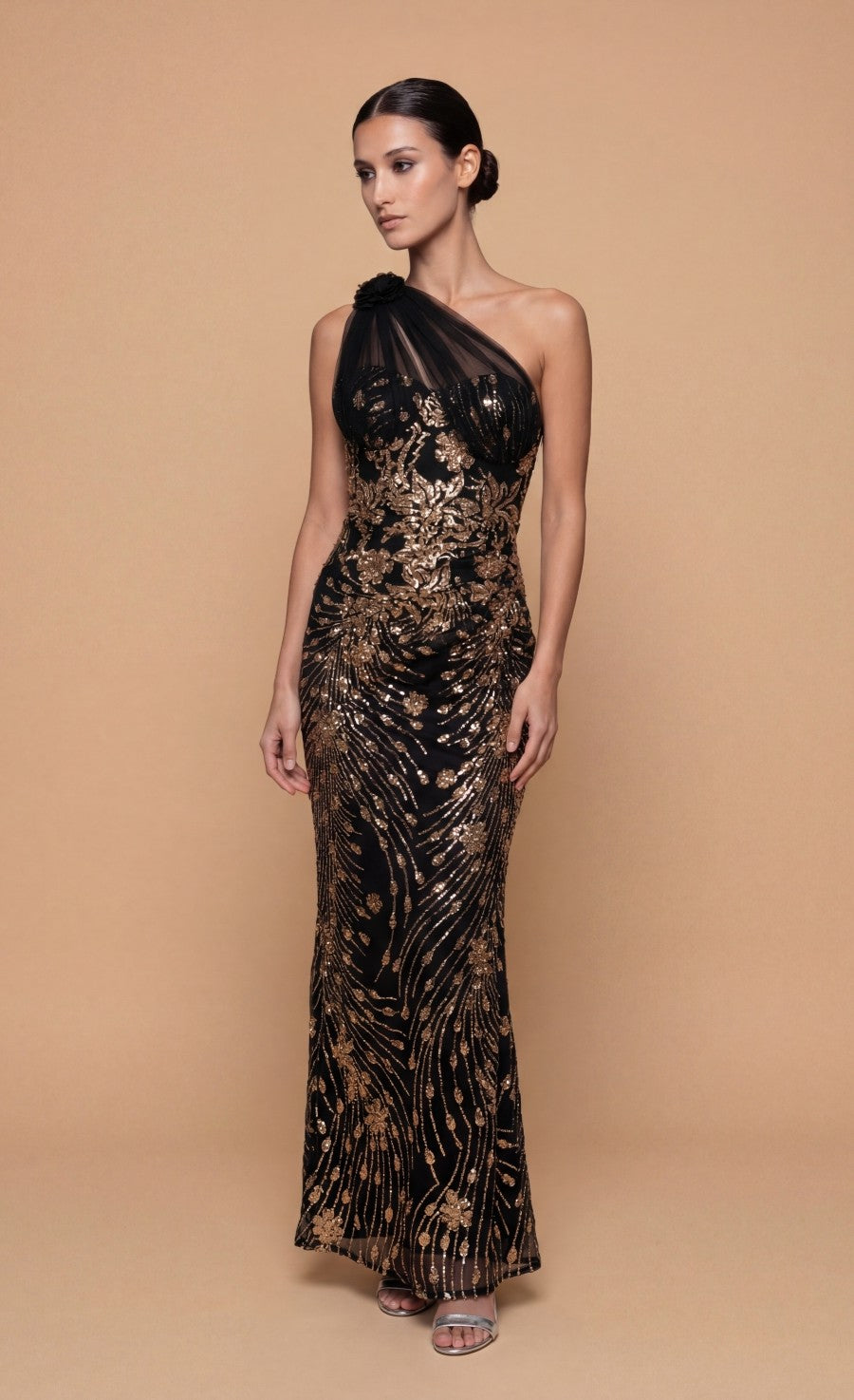 Silvana Black Embellished Asymmetric Maxi Dress