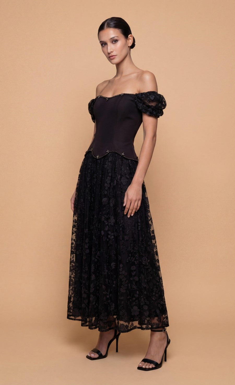 Tansy Black Bardot Maxi Dress