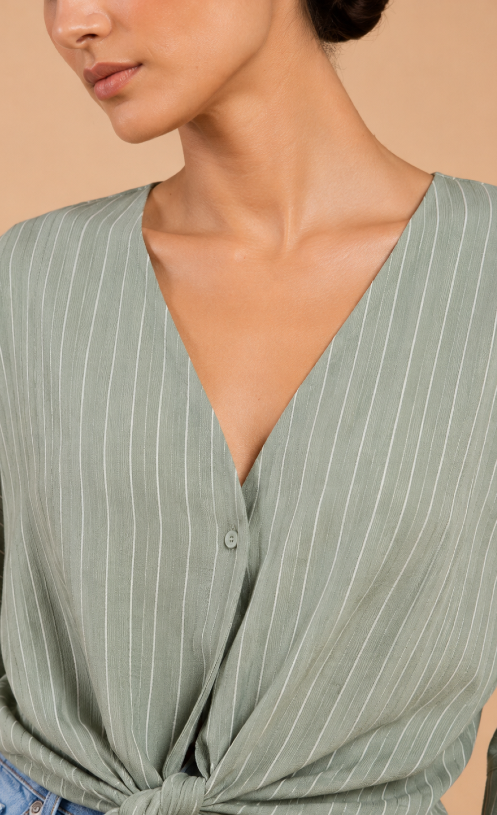 Green Stripe Tie-Knot Top with V-NeckBlousesTie-Knot TopLittle Mistress