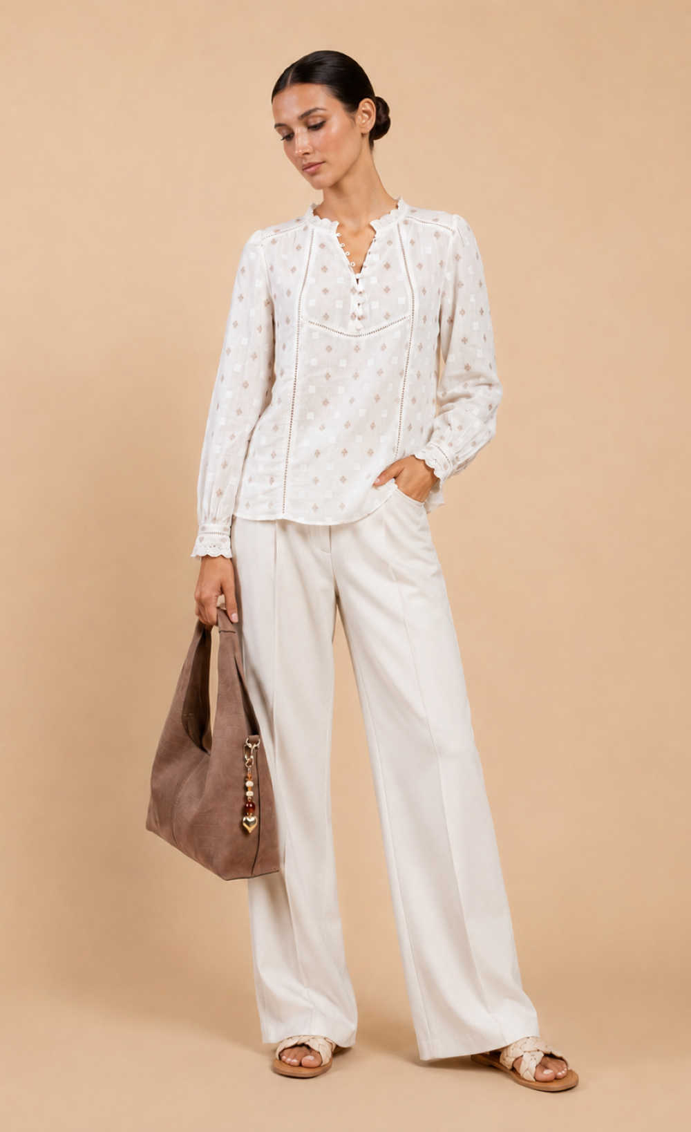 White Jacquard Cotton Top with Lace DetailBlousesBlouseLittle Mistress