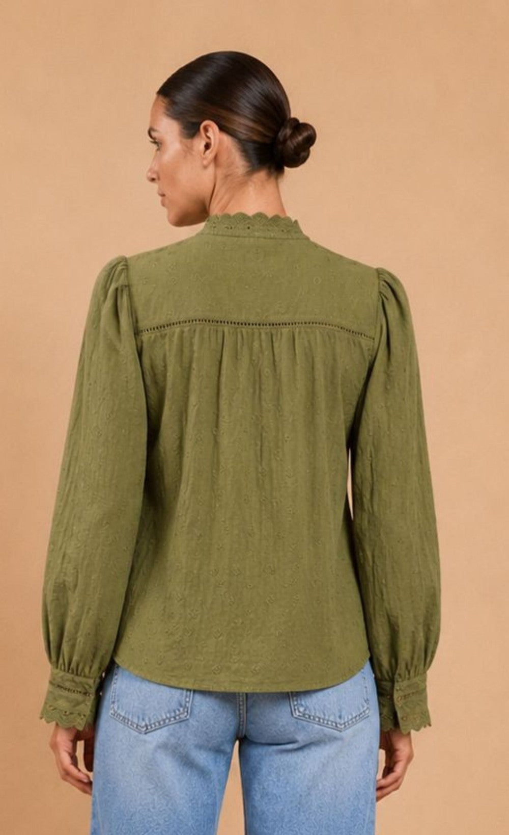 Green Schiffly Embroidered Cotton Top