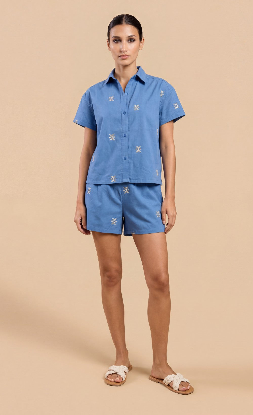 Blue Embroidered Cotton ShortsShortsEmbroidered ShortsLittle Mistress