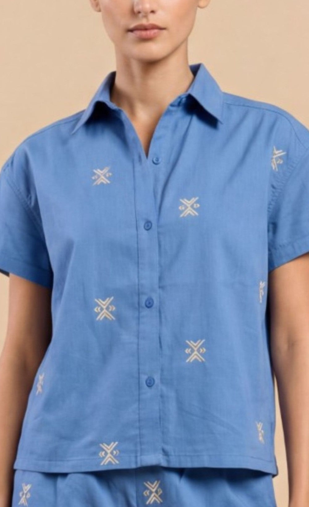 Blue Embroidered Cotton Linen ShirtShirtsEmbroidered ShirtLittle Mistress