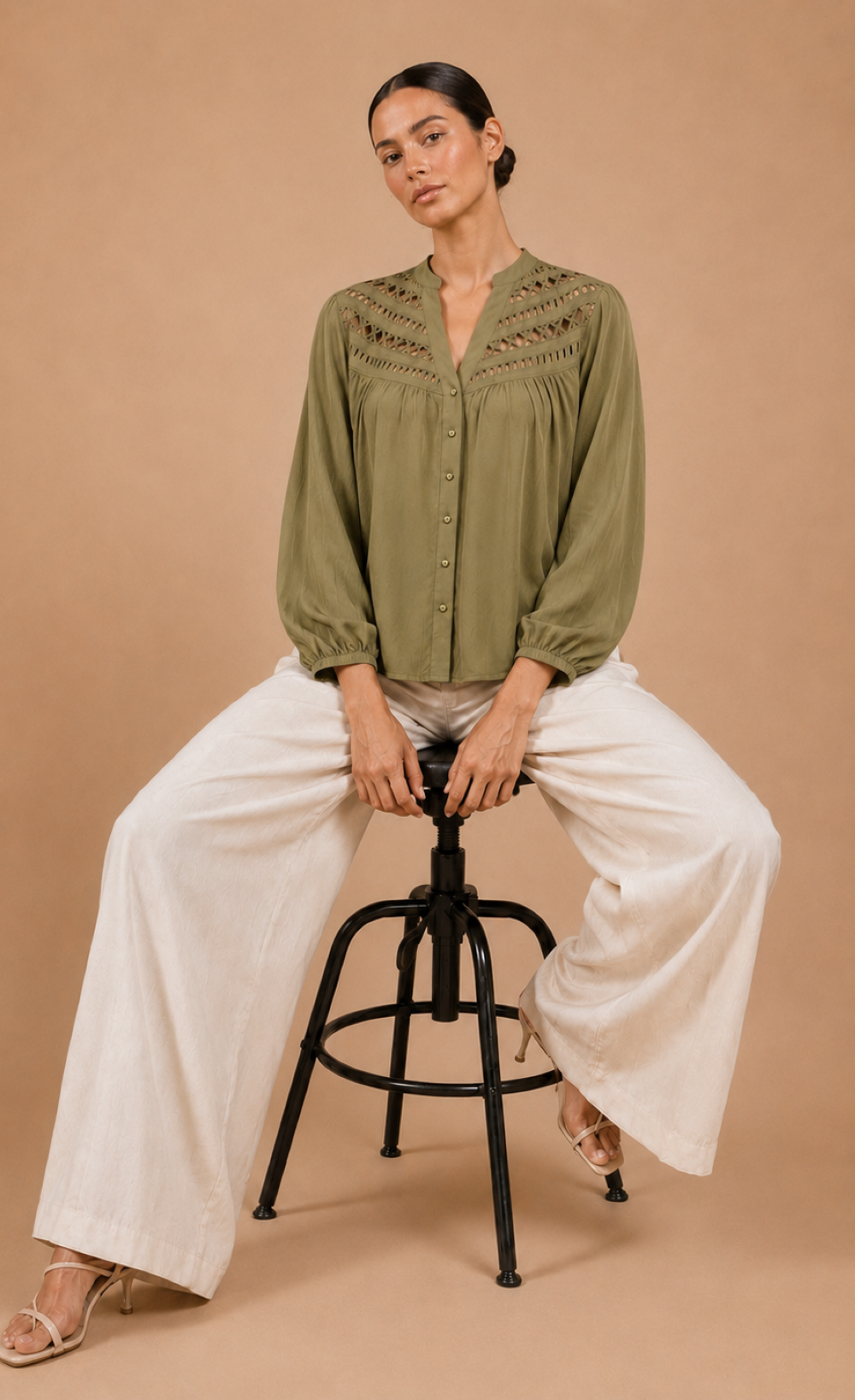 Olive Cutwork Detail ShirtShirtsCutwork Detail ShirtLittle Mistress
