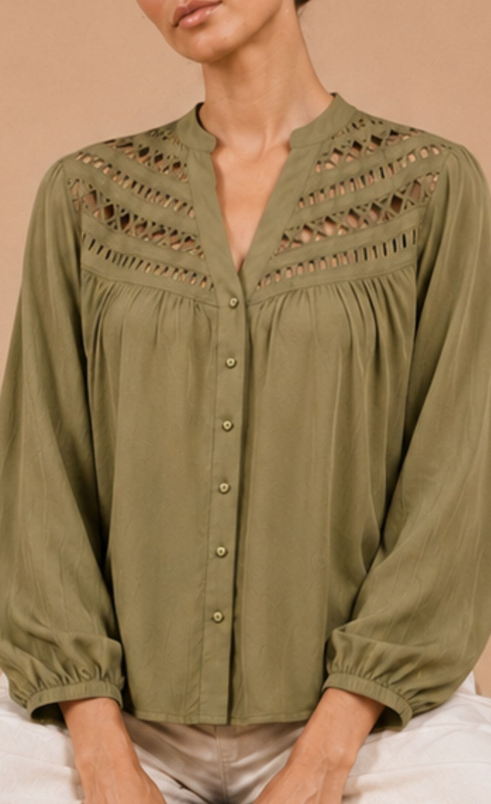 Olive Cutwork Detail ShirtShirtsCutwork Detail ShirtLittle Mistress