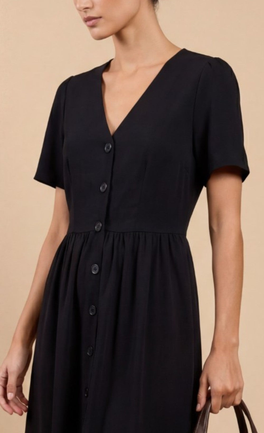 Black Crepe Button-Down Midi Dress