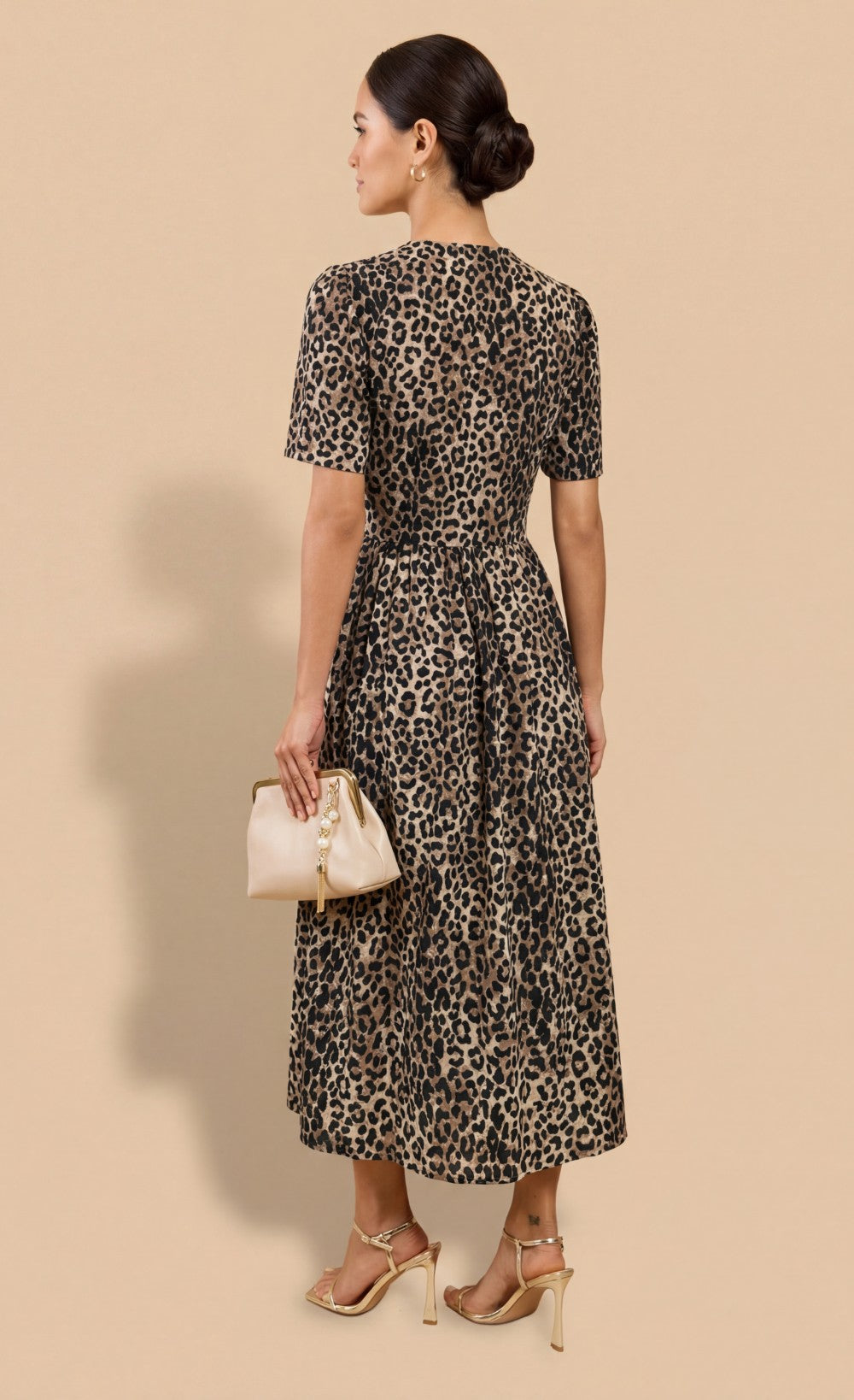 Animal Print Crepe Button-Down Midi Dress