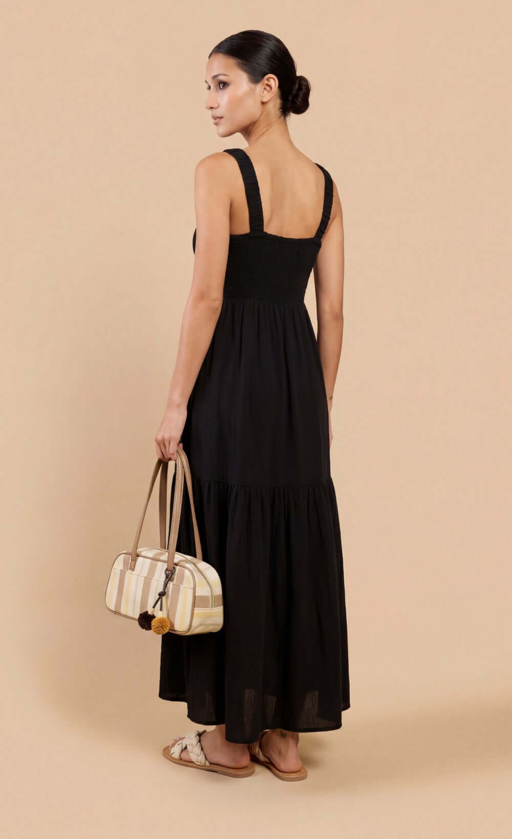 Black Cotton Gauze Smocked Maxi DressDressesSmocked DressLittle Mistress