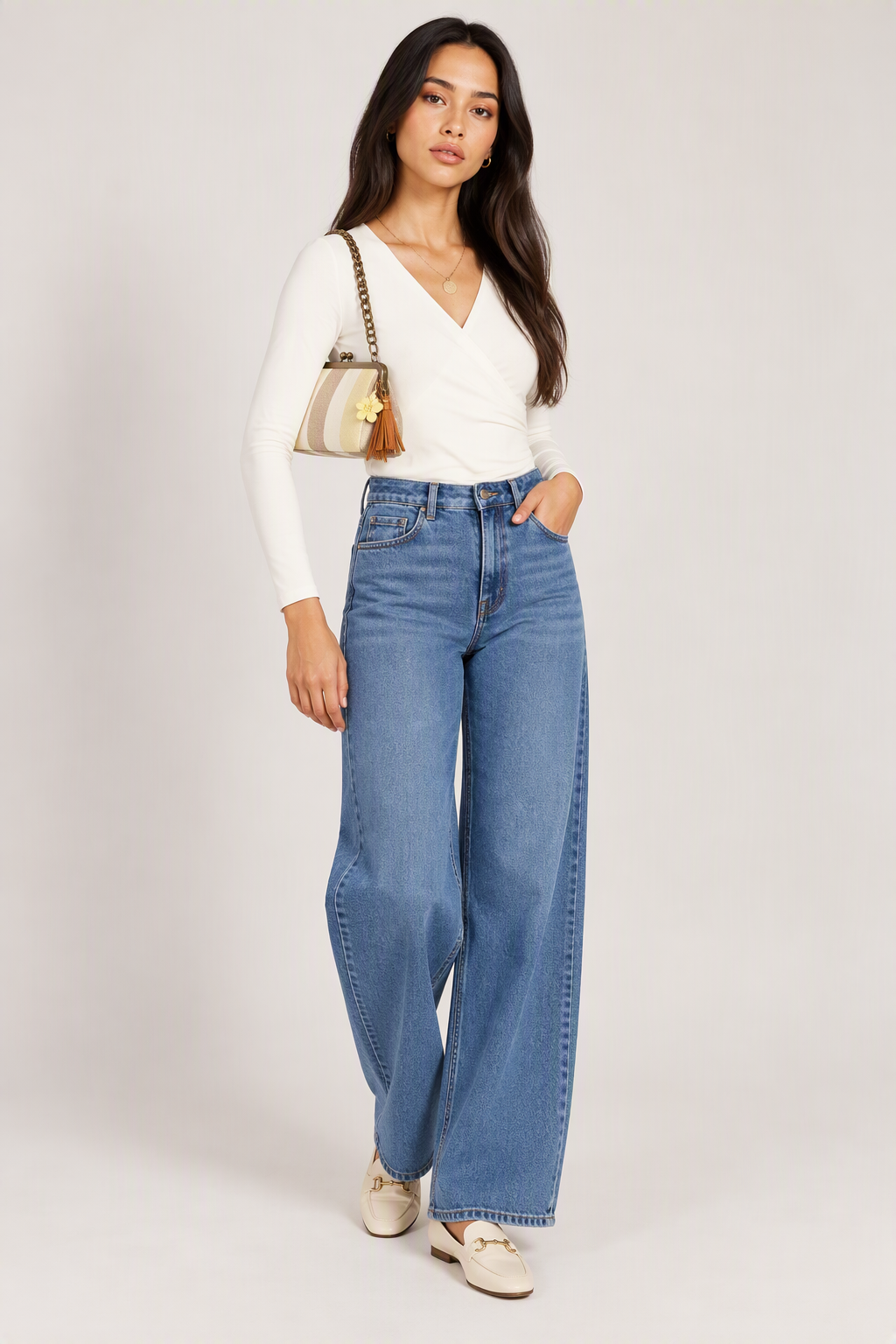 Cream Mock Wrap Top