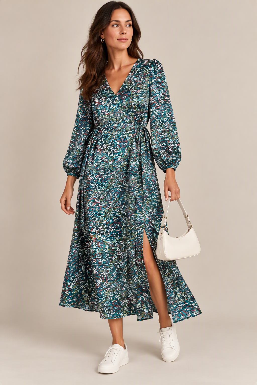 Satin Print Midaxi Dress