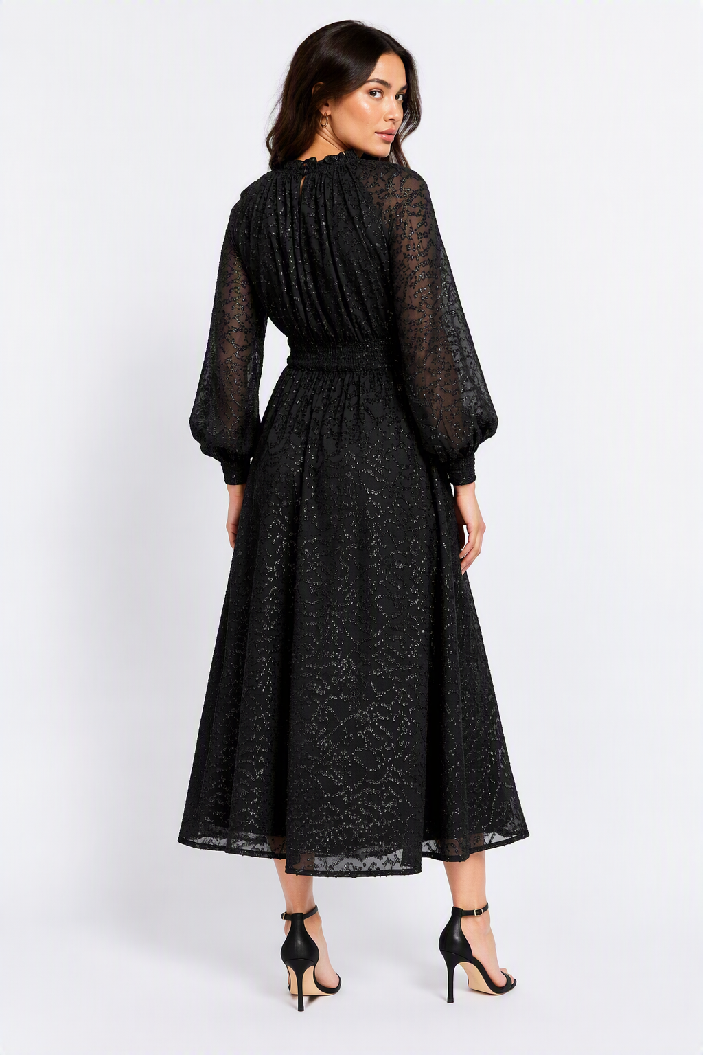 Black Metallic Texture Midaxi Dress