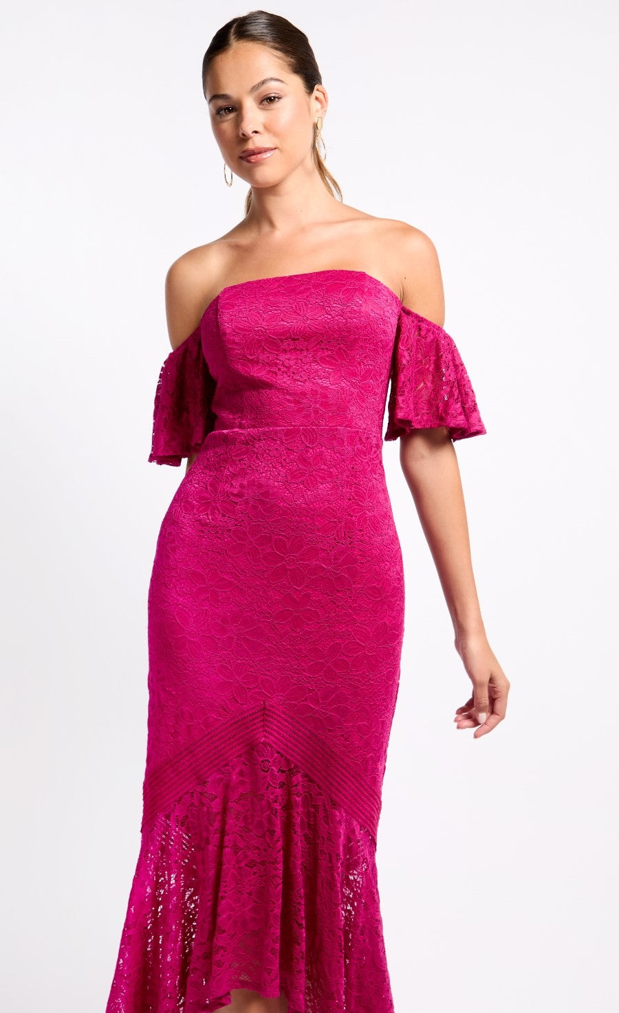iSKA Pink Lace Fishtail Hem Maxi Dress