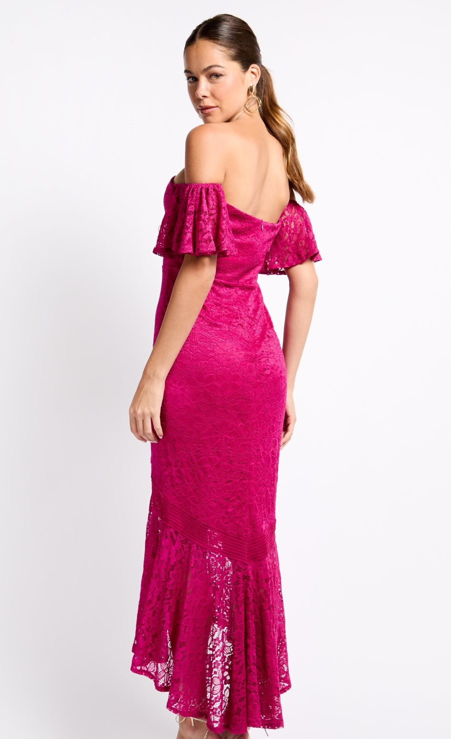 iSKA Pink Lace Fishtail Hem Maxi Dress