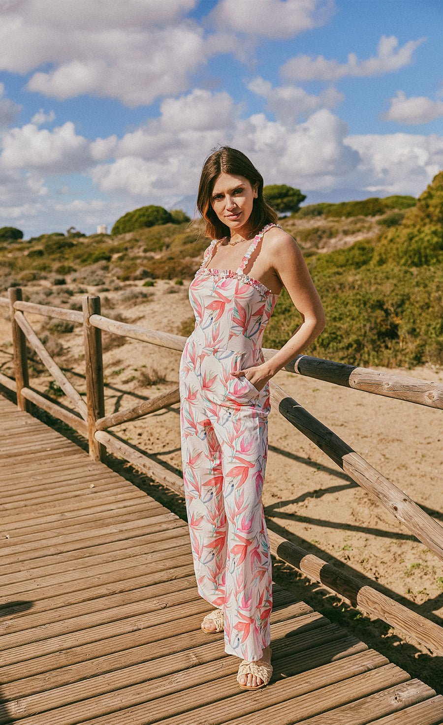 Floral Print Frill Detail Jumpsuit