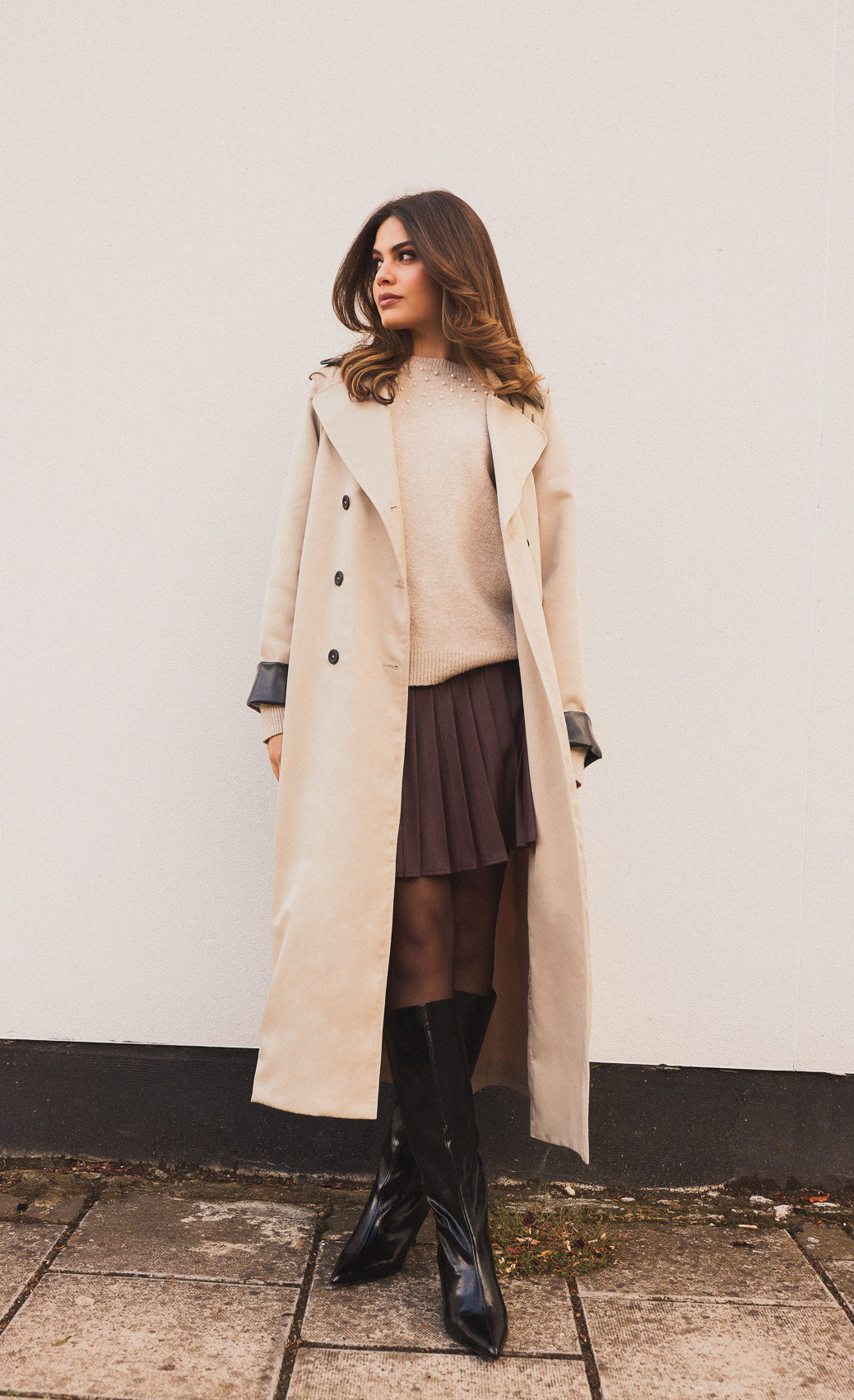 Contrast Trim Classic Trim Coat Statement Oversized Trench Coat