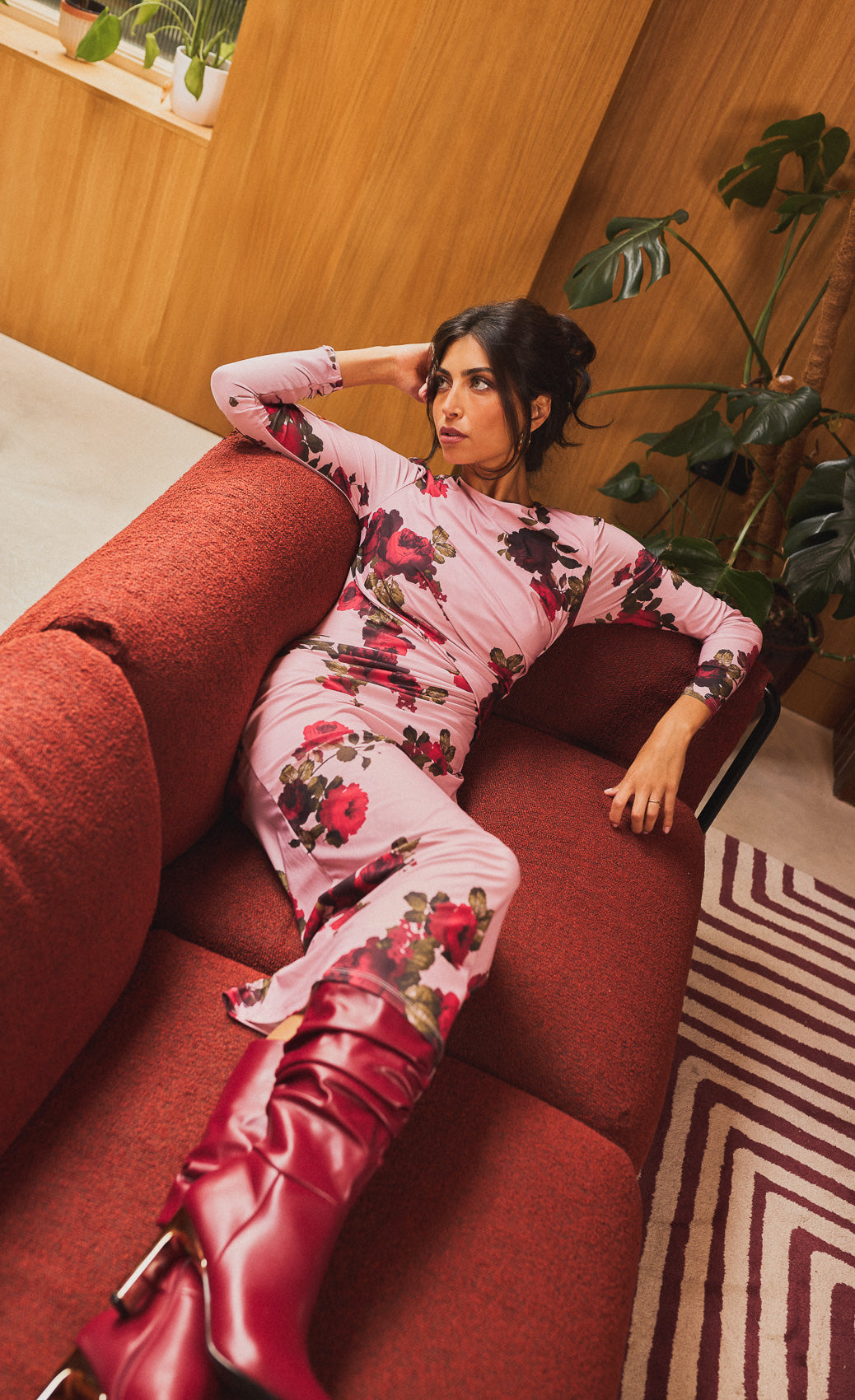 Marlene Multi Floral Print Gathered Midaxi Dress