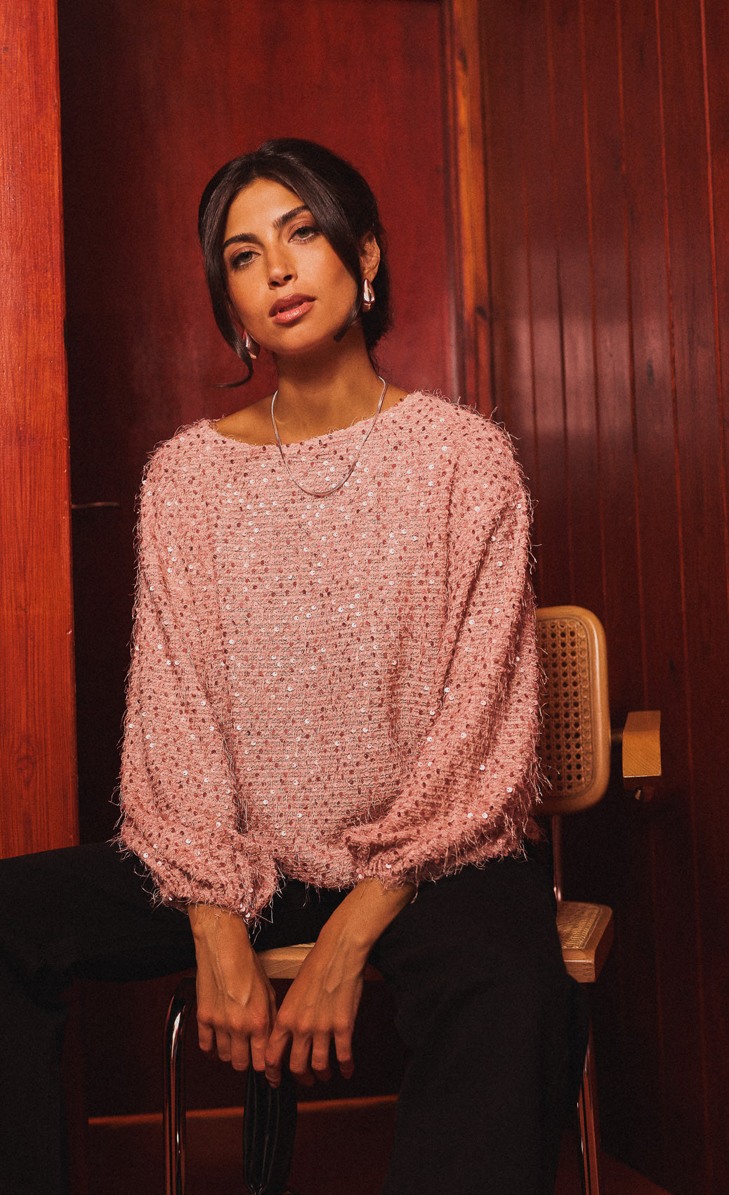 Mireille Dusty Pink Sequin Eyelash Jumper