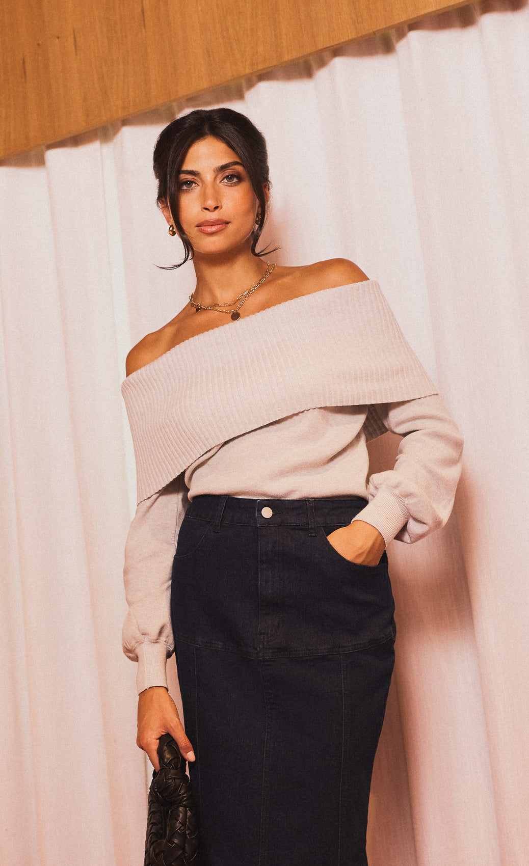 Colette Grey Knitted Bardot Jumper