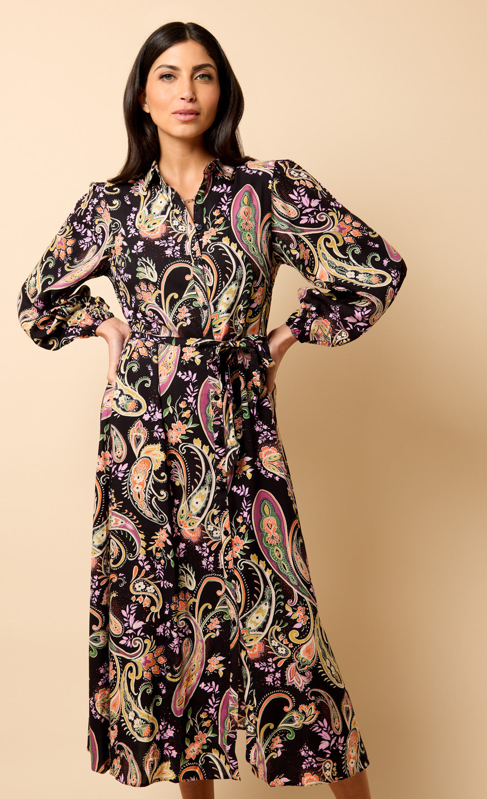 Saffron and Amber Pastel Paisley Print Midi Dress