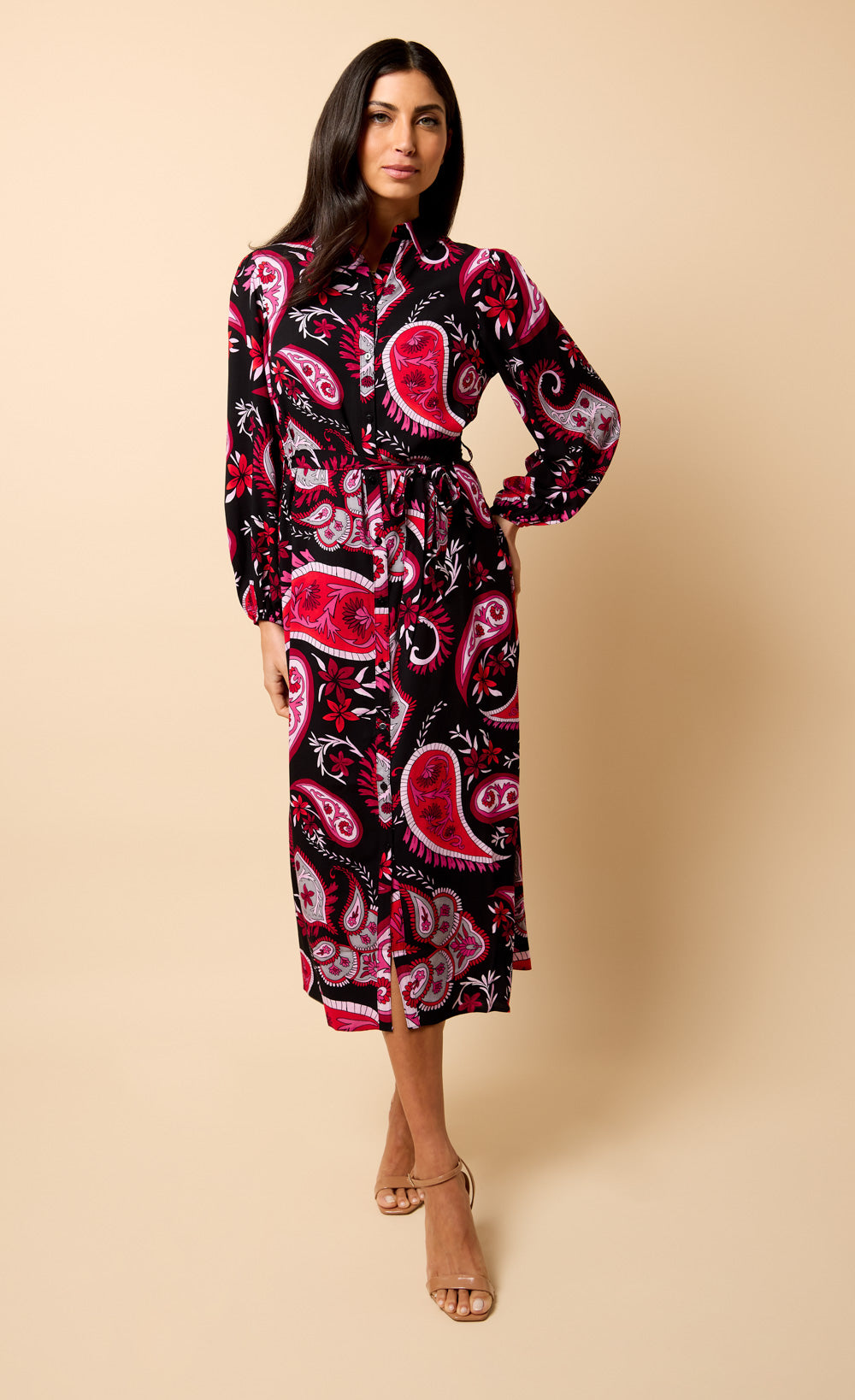 Saffron and Amber Red Paisley Print Midi Dress