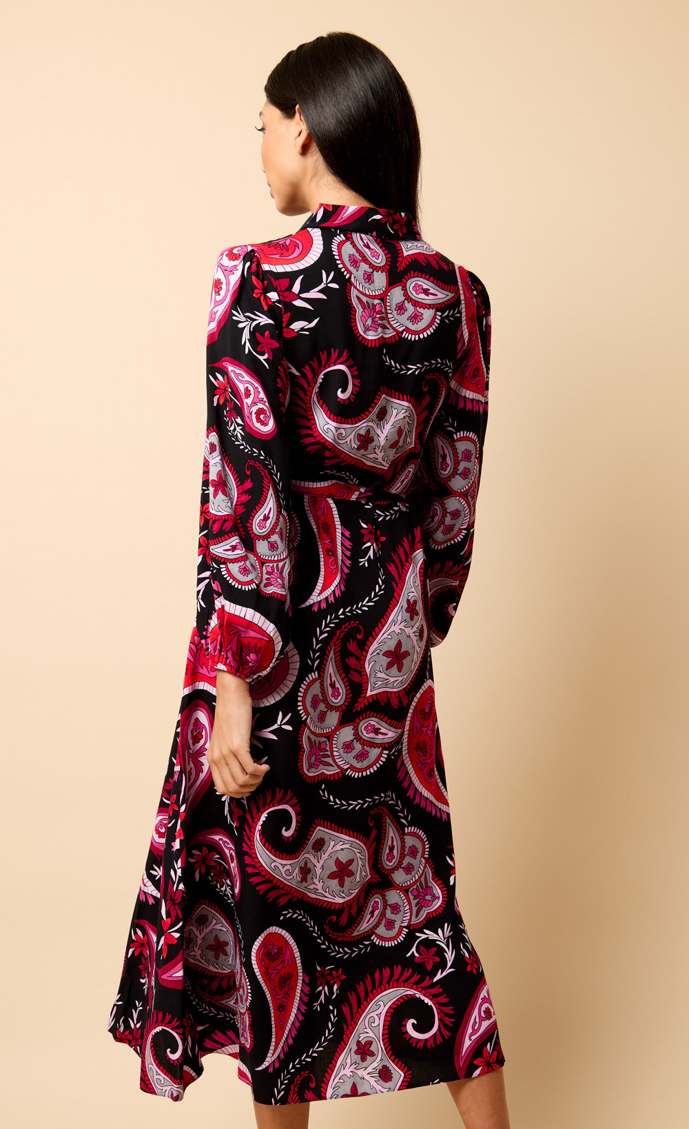 Saffron and Amber Red Paisley Print Midi Dress