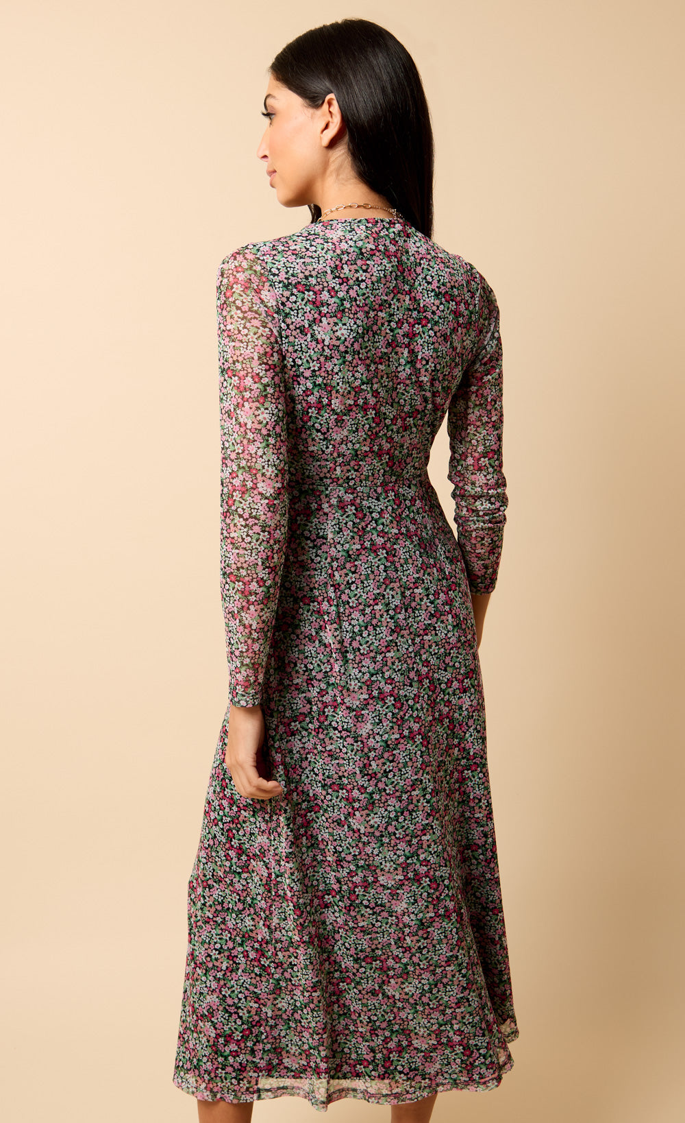 Saffron and Amber Ditsy Floral Print Midi Dress