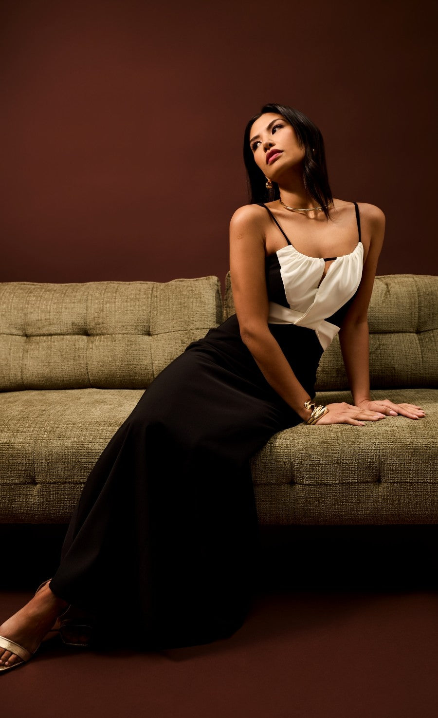 Sariah Black and Cream Contrast Maxi Dress