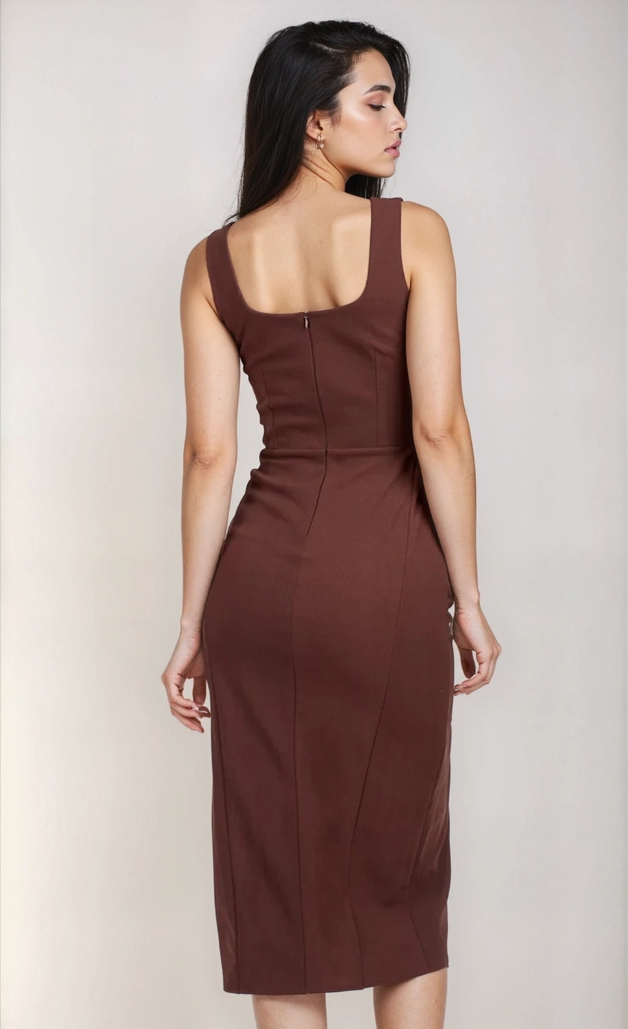 Chocolate Brown Knot Front Midi Dress by Chloe Lewis