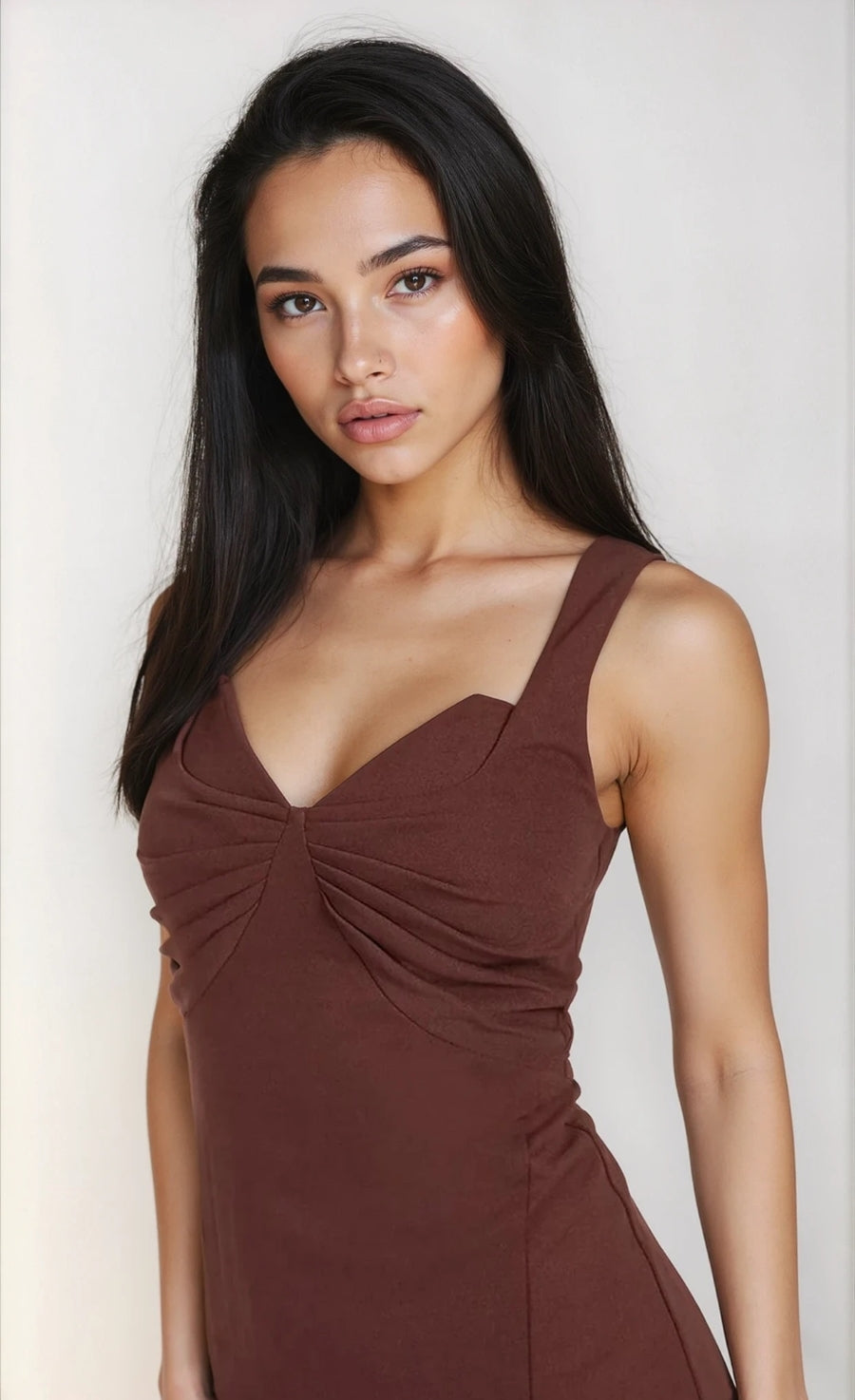 Chocolate Brown Knot Front Midi Dress by Chloe Lewis