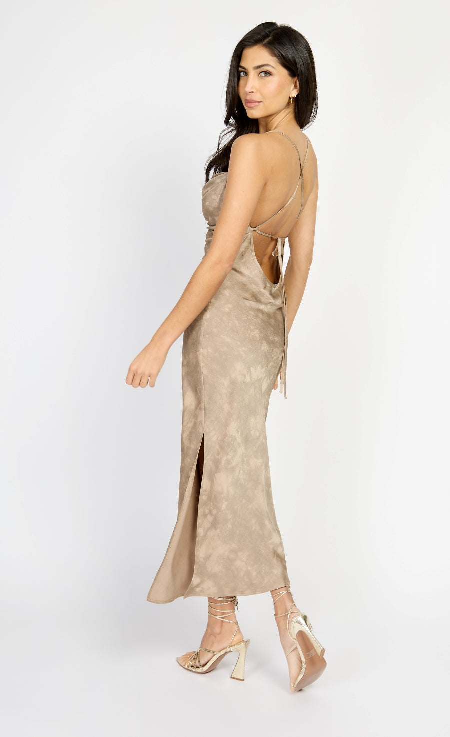 Mocha Satin Midi Dress by Chloe Lewis