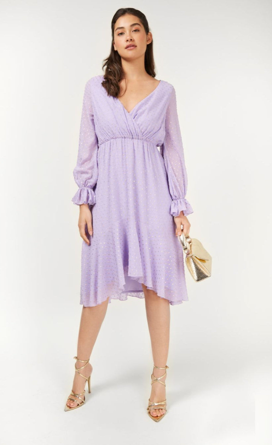 Diaz Lilac And Gold Spot Midi Dress