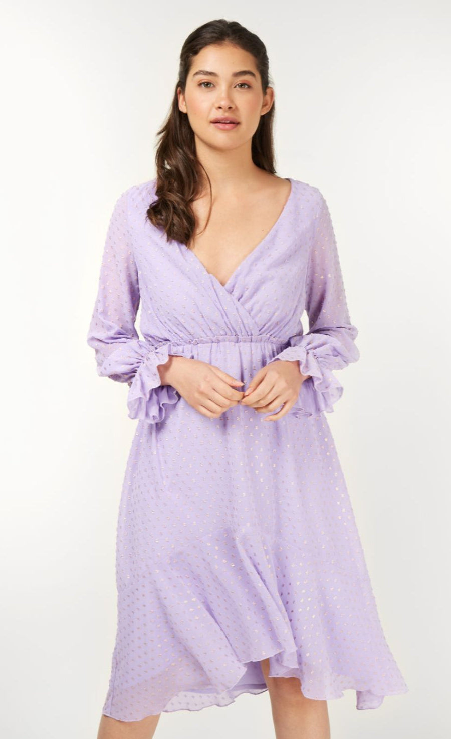 Diaz Lilac And Gold Spot Midi Dress