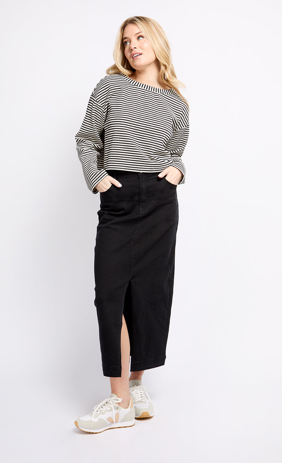 Black Denim Midaxi Skirt