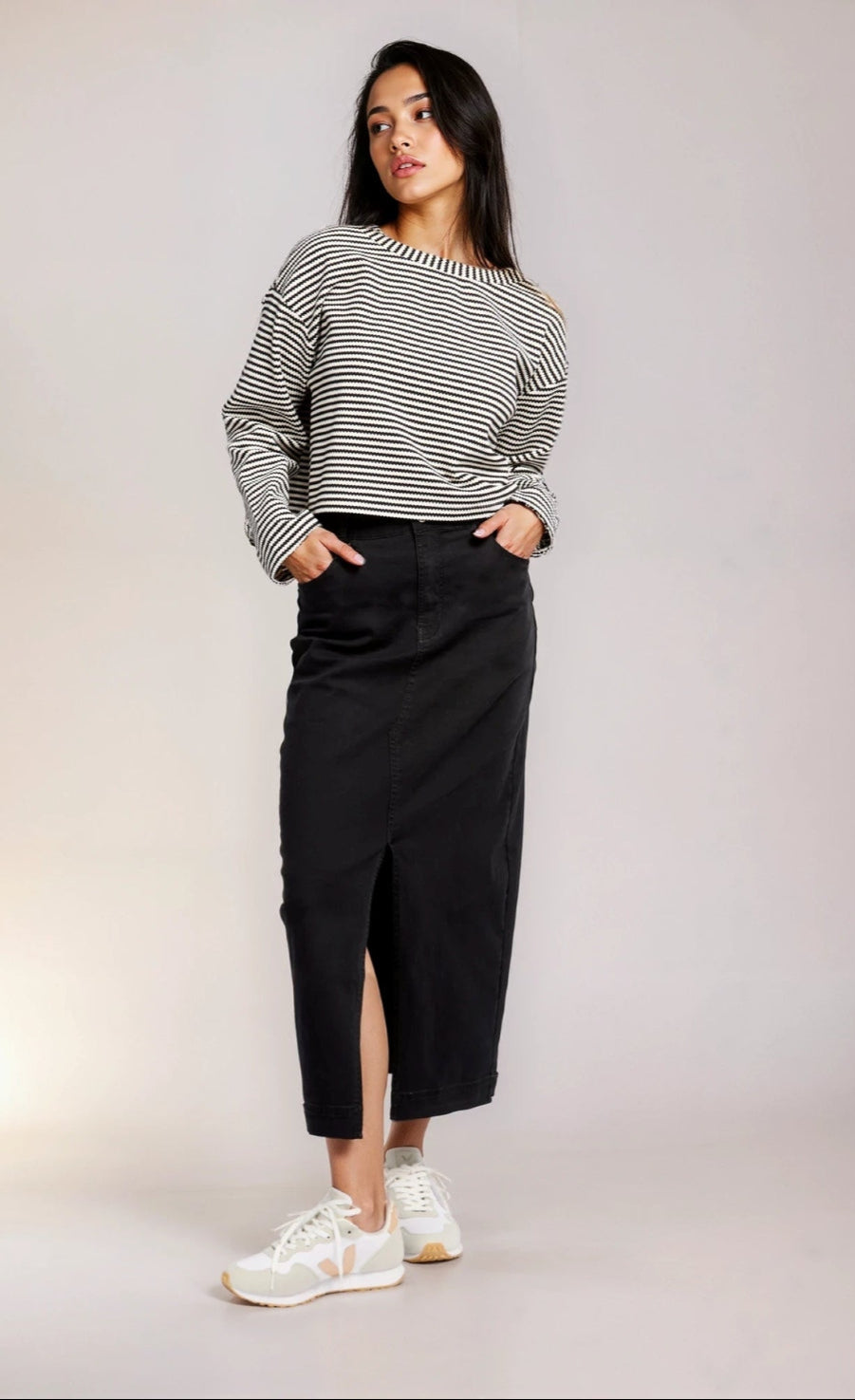 Black Denim Midaxi Skirt