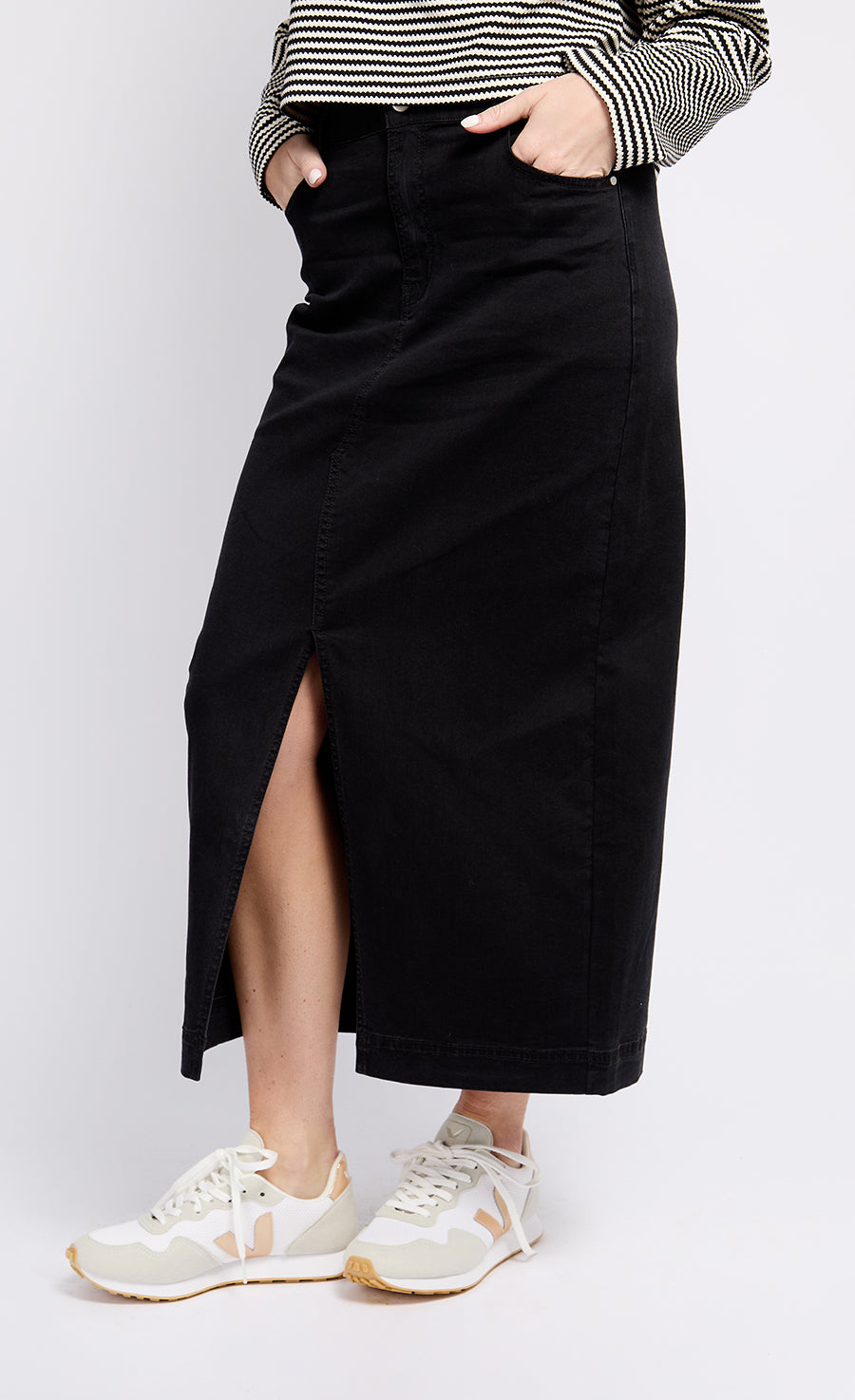 Black Denim Midaxi Skirt