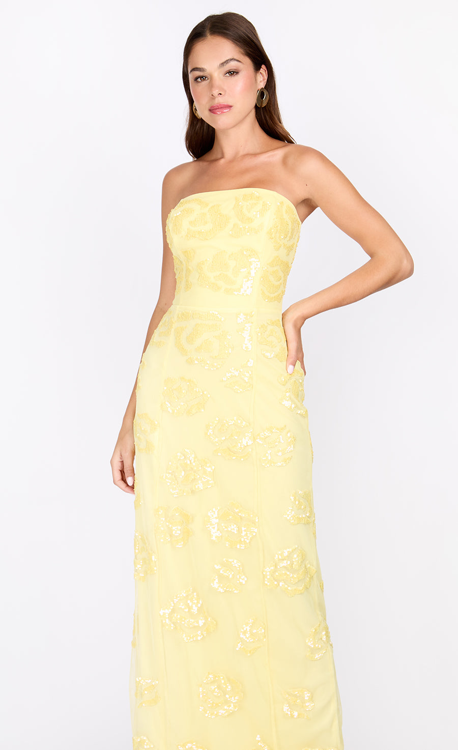 Yellow Embelished Bandeau Maxi Dress