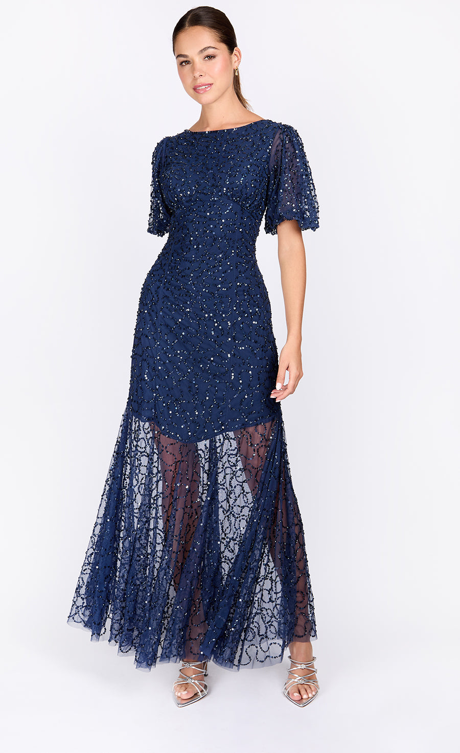 Navy Embellished Maxi Dress