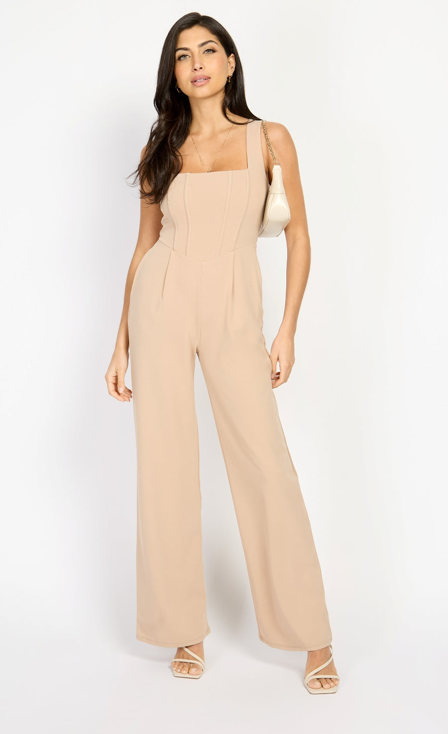 Taupe Wide Leg Corset Jumpsuit by Chloe Lewis