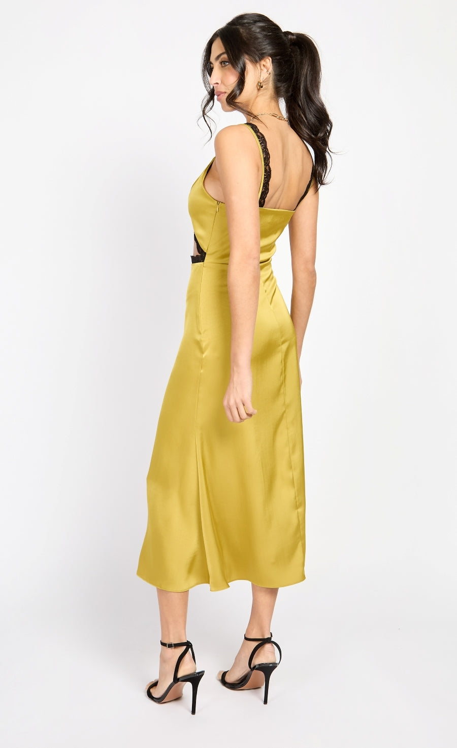 Olive Lace Trim Satin Midaxi by Chloe Lewis