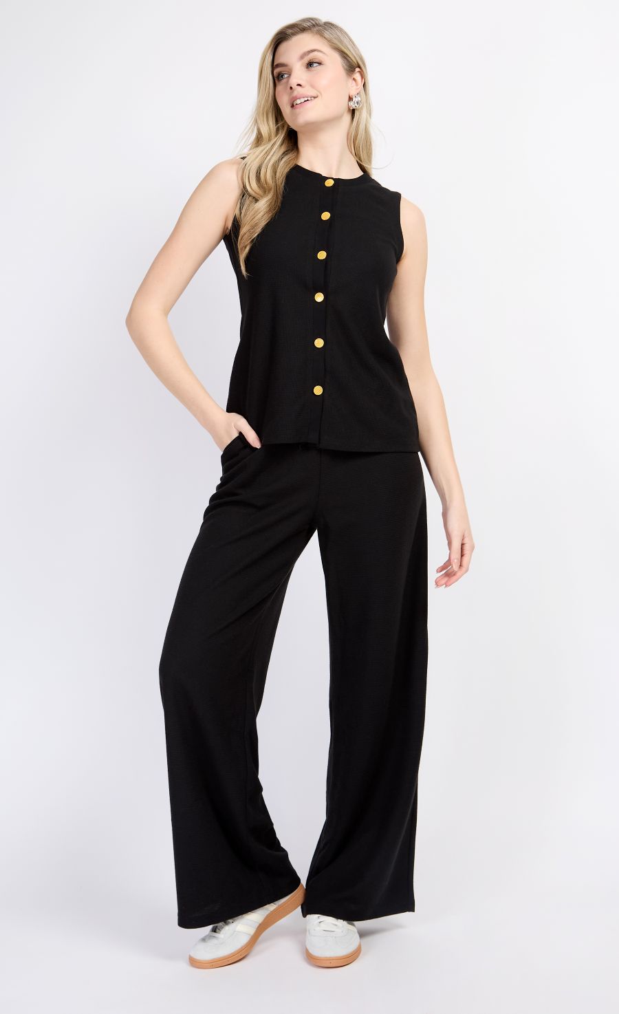 Black Knitted Button Detail Waistcoat