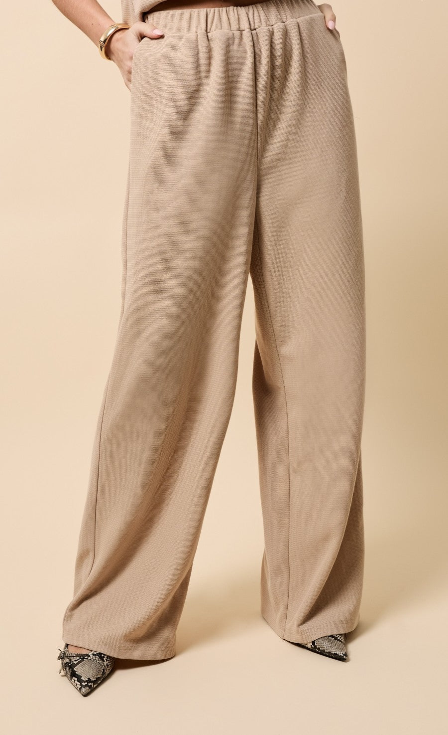 Taupe Wide Leg Knitted Trousers