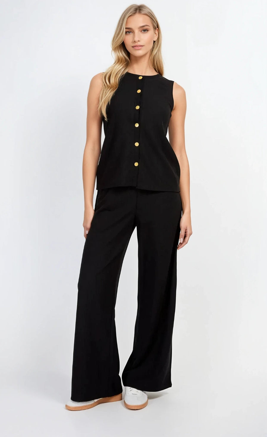 Black Wide Leg Knitted Trousers